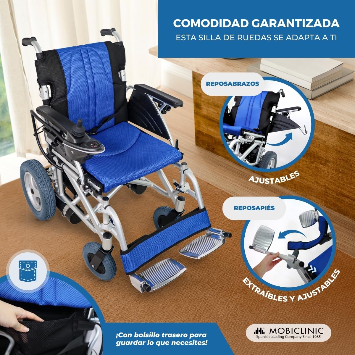 Mobiclinic®, Silla de ruedas eléctrica plegable, 20 km autonomía, 2 baterías gel 24v/200w*2, Aluminio, Ultraligera, 35 kg peso sin, Hasta 120, Con marcha atrás, Joystick ambidiestro