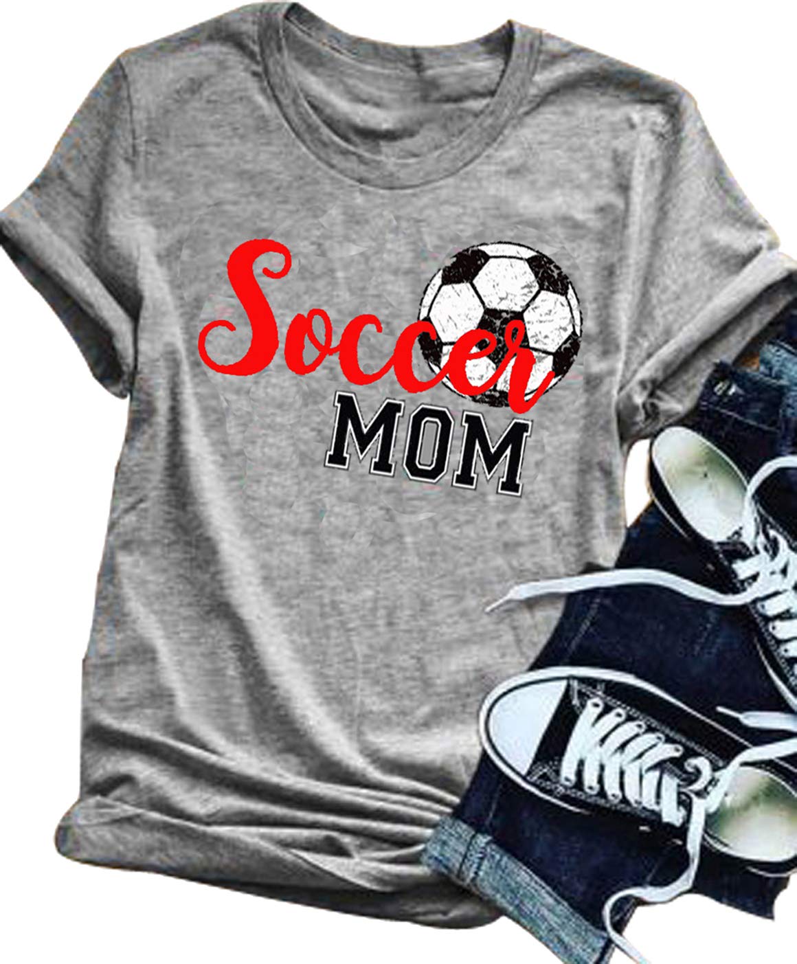 YUYUEYUEWomen Soccer Mom Letter Printed T Shirt Football Graphic Fashion Top Tee
