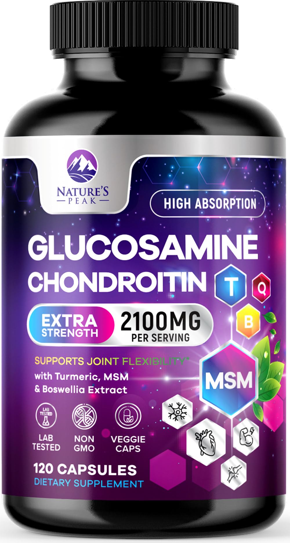 Glucosamine Chondroitin Joint Complex - 2100mg per Serving - Extra Strength Joint Support with MSM, Turmeric & Boswellia - Supports Cartilage, Joint Health & Flexibility - Bottled USA - 120 Capsules 120 Count (Pack of 1)