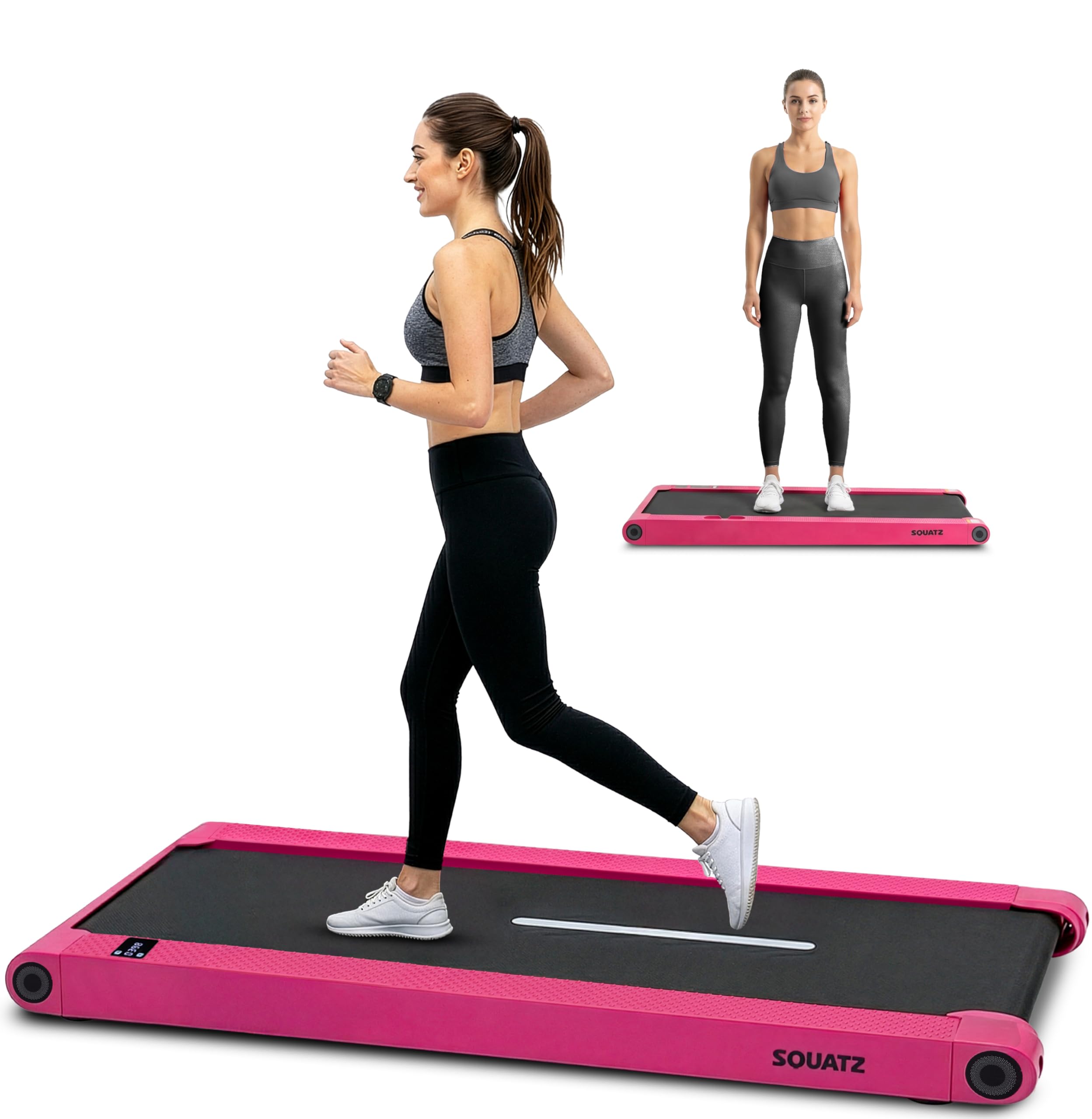 Squatz Cinta de Andar y Correr, Caminadora 2 en 1, Pad de Caminata y Barra de Sujecion con Placas de Vibracion, Pantalla LED, Soporte para Dispositivo, Mando a distancia, Fitness en Casa u Oficina