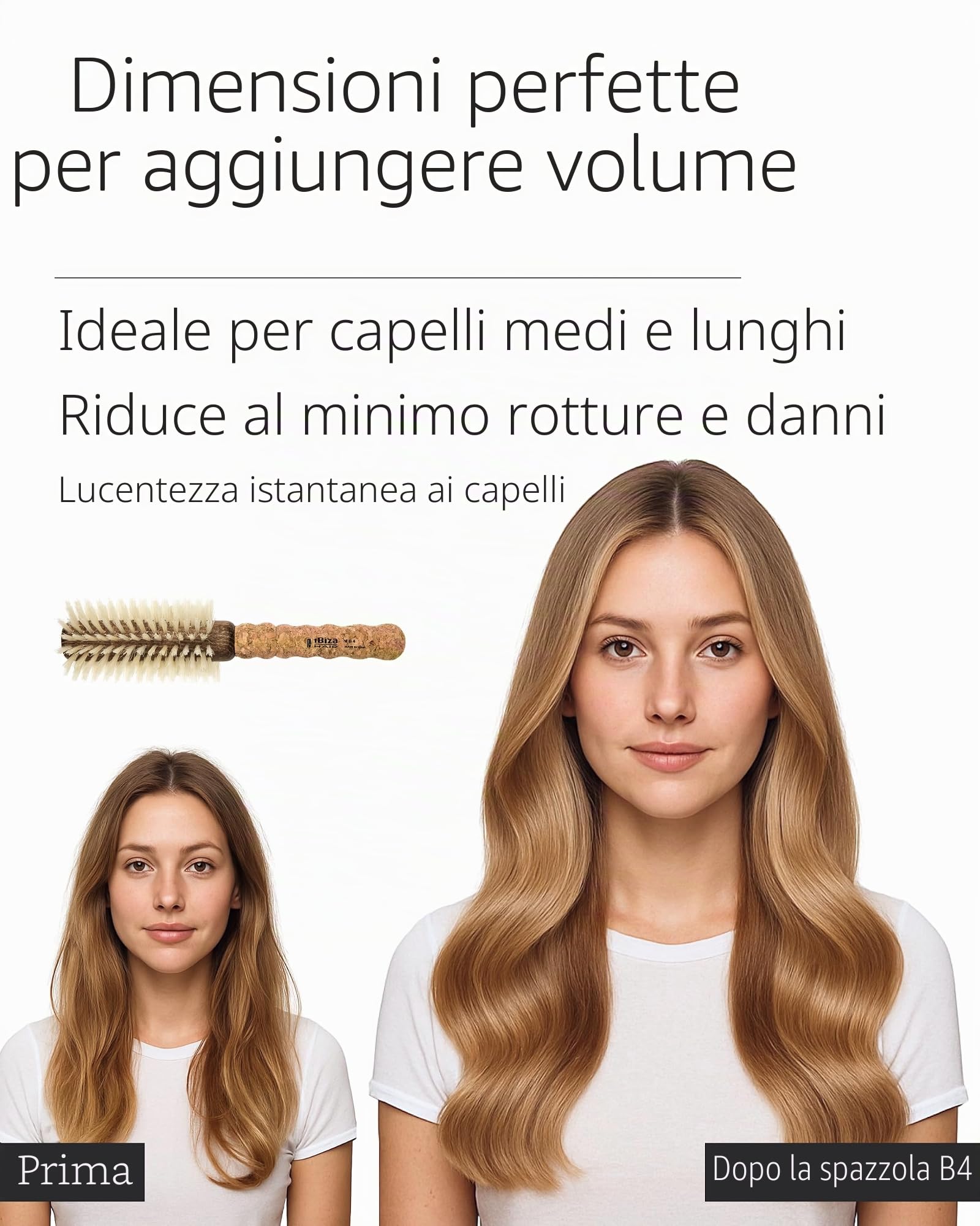 Ibiza Hair - Spazzola rotonda - Legno di sughero eco - B4 Naturale - Professionale - Fatto a mano - Grande