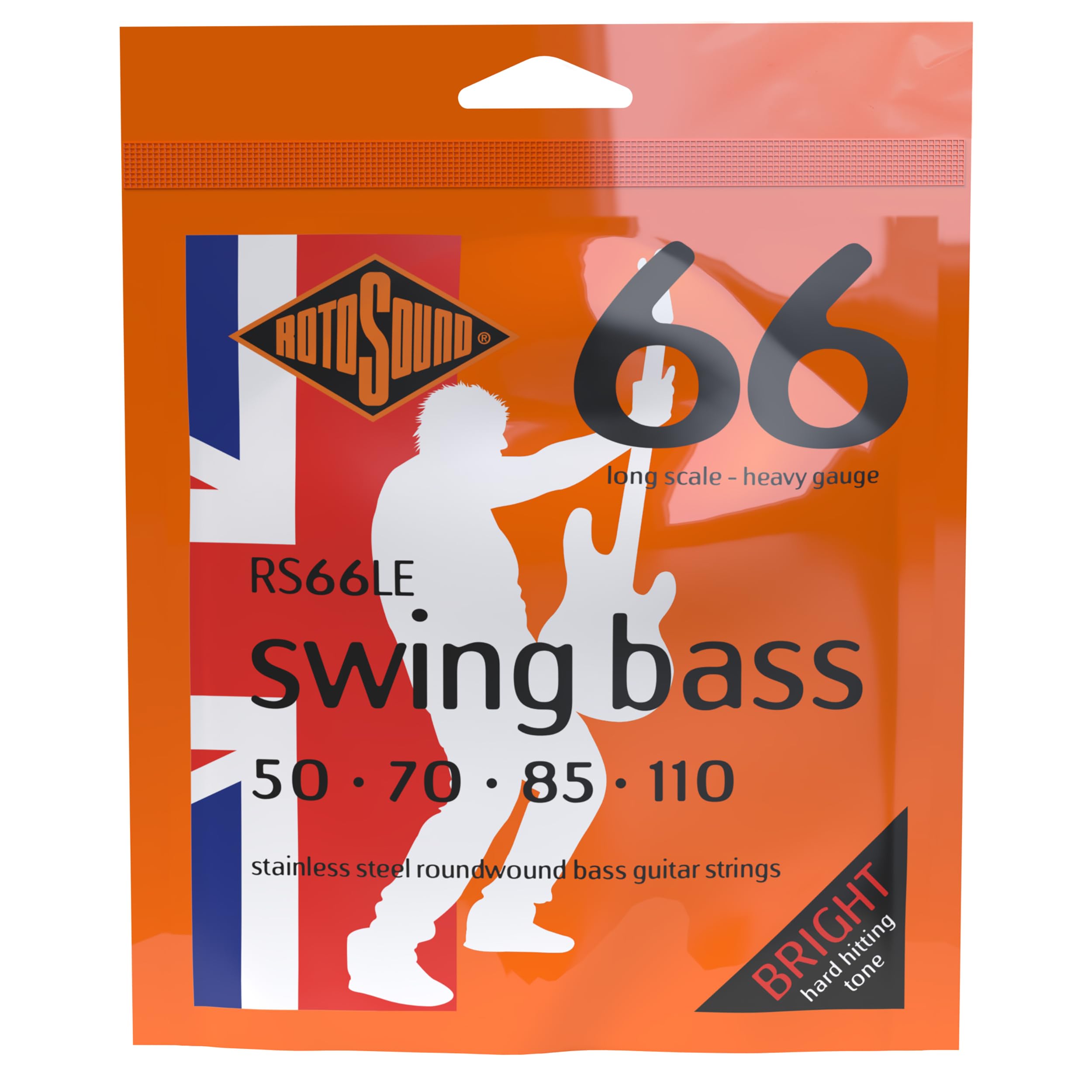 Rotosound RS66LE Stainless Steel Heavy Gauge Roundwound Bass Strings (50 70 85 110),White Black Red Blue