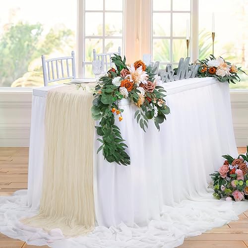 Miniatura 4 de Camino de mesa de gasa beige, paquete de 10, caminos de mesa de gasa bohemia, tela de gasa para decoración de bodas, fiestas, despedidas de soltera,