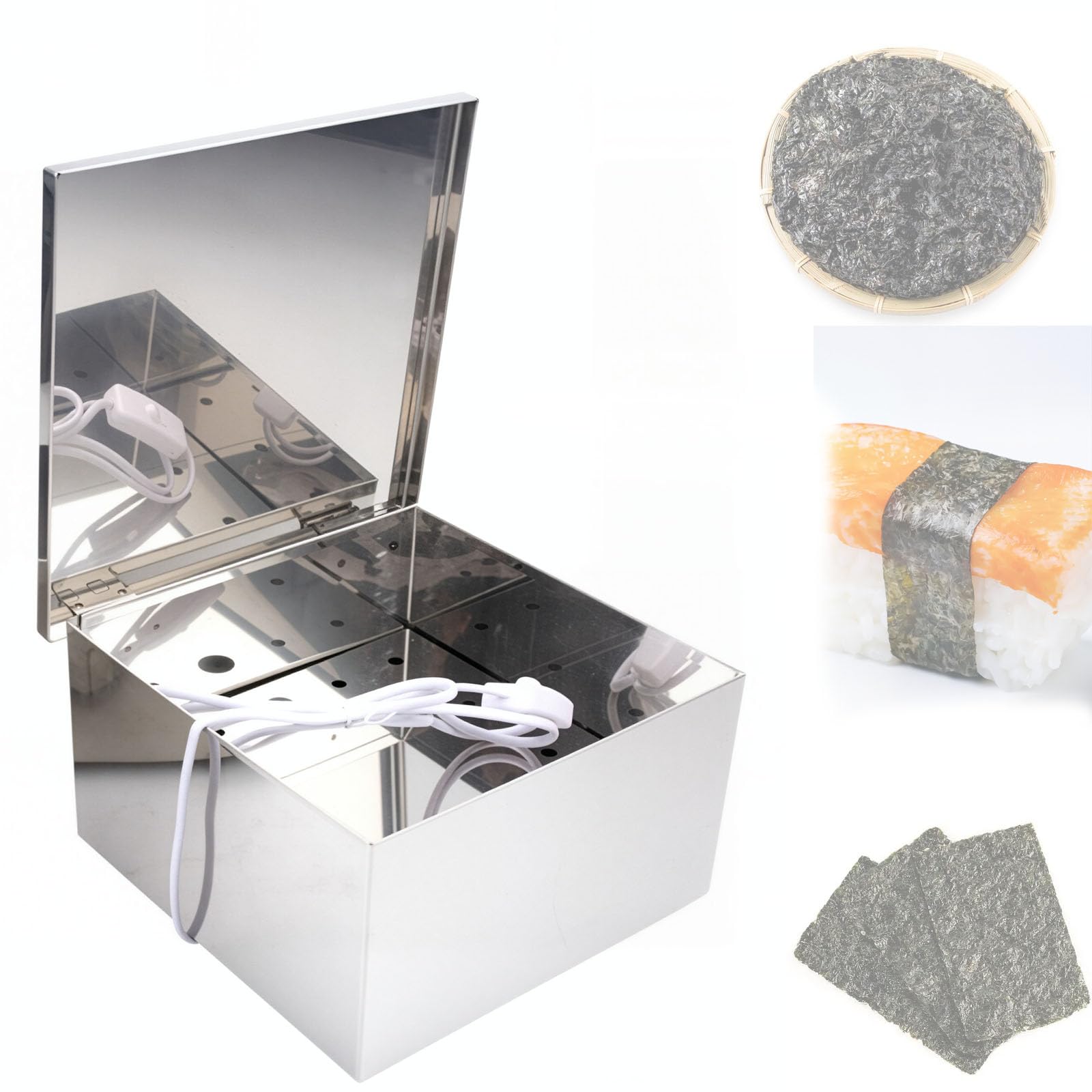 VILA SMO Large Stainless Steel Seaweed Drying Box, Seaweed Container With Drying Function And Heating Bulb, Anti-slip Base, Make Crispy Seaweed And Nori, For Sushi Restaurants, Japanese Restaurants
