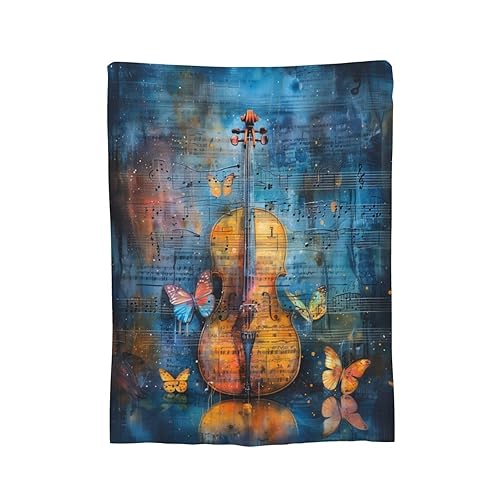 Watercolor Cello Print Flannel Blanket Lightweight Soft Fleece Animal Throw