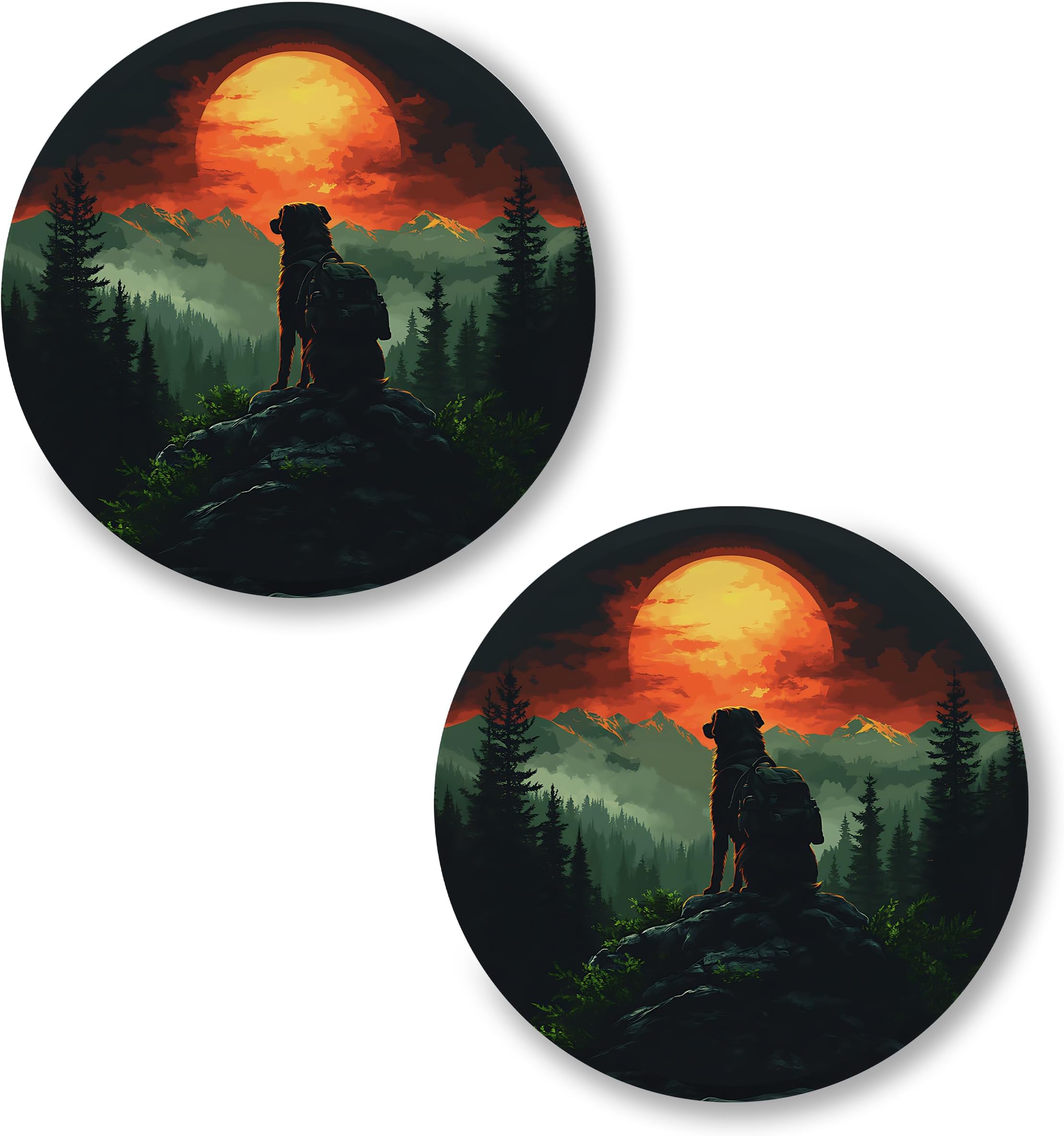 Dog Hiking Pin Button 2-Pack for Backpack Bag Clothes Jacket Enamel Pinback Button Size 2.25" ID45000, no gemstone