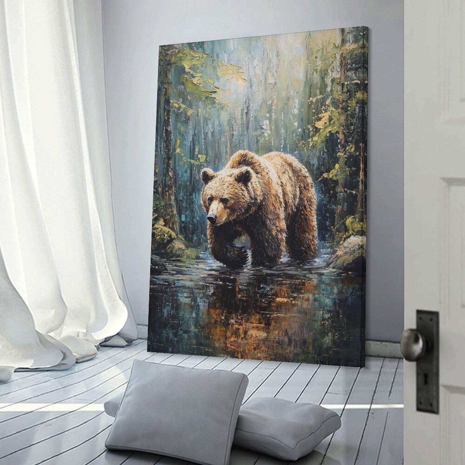 Junmoney Frame-Style-6 Bear In The Forest Canvas Art Print 08X12inch(20X30cm), For Apartment Walls, Studios Or Work Areas, An Easy Choice For New Home Styling