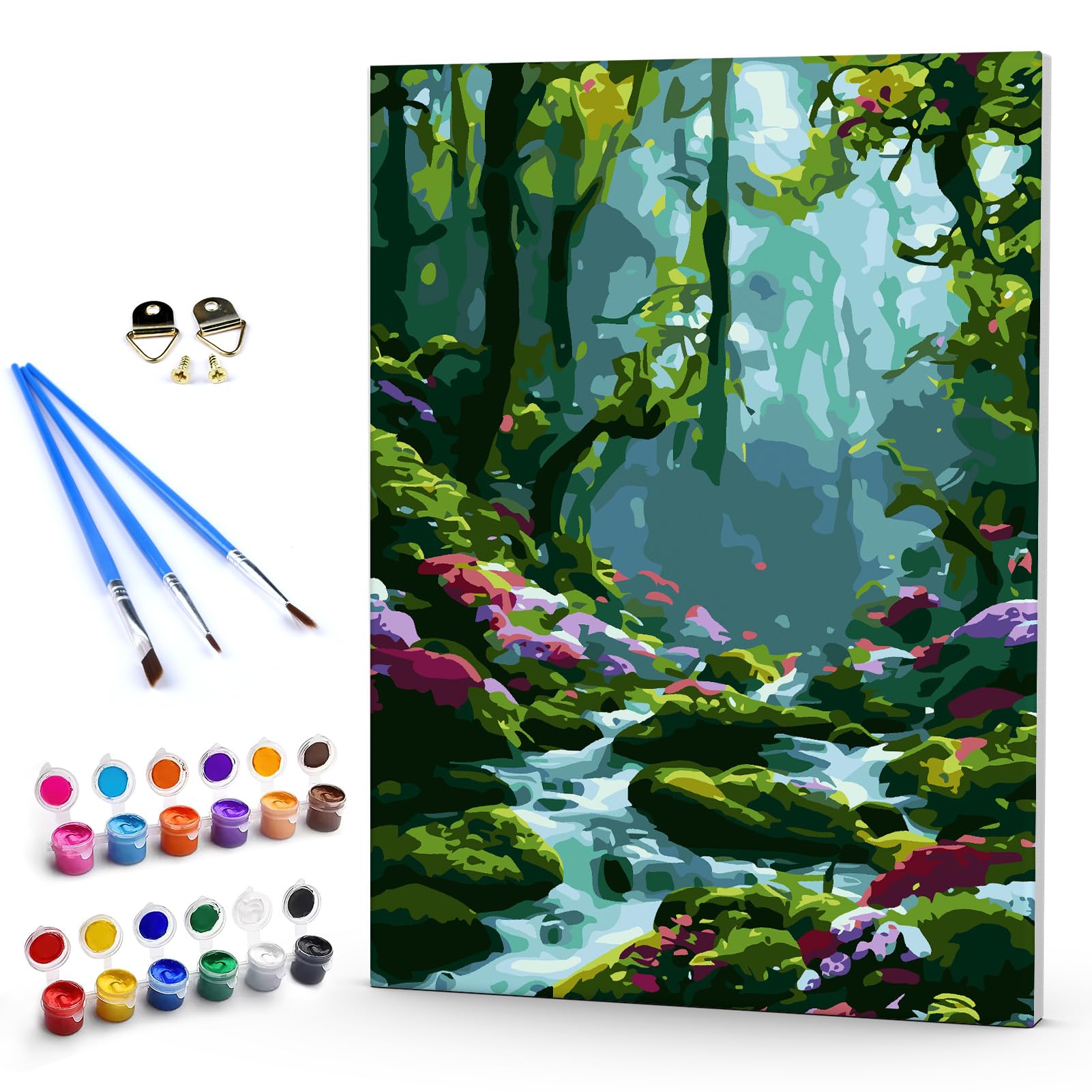 DAERLE Pintar por Numeros Adultos Enmarcado Paisajes, DIY Pintura por Números Valle Río, Kit de Pintura al óleo de Lienzo para con Pinceles, Cuadros por numeros Pigmento Acrílico 30x40cm