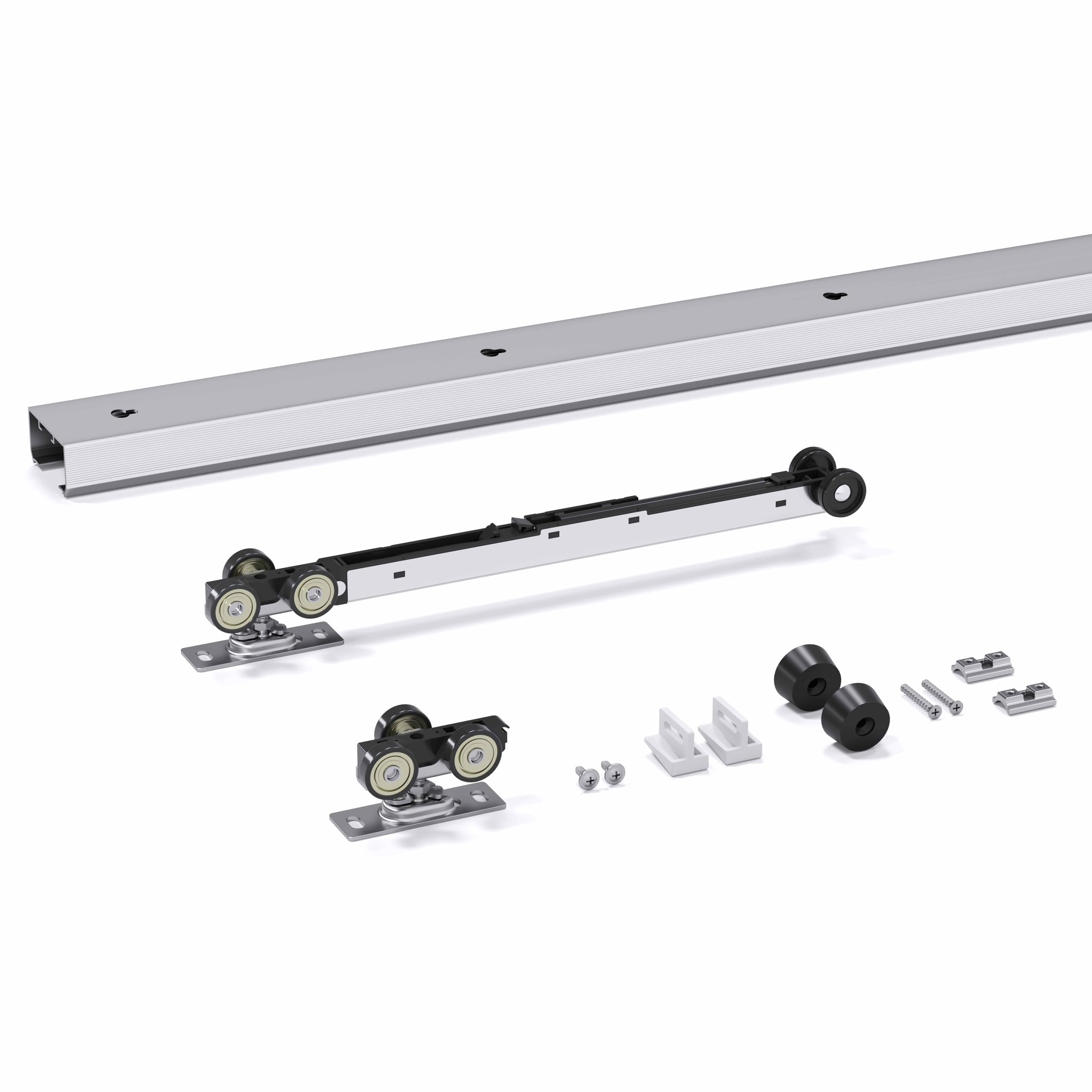 EaseLife 5FT Sliding Pocket Door Hardware Kit Soft Close Mechanism, Aluminum Box Rail Kit,Slide Smoothly Quietly,Easy Install,No Door (56.5" Track Kit for 23"~30" Wide Single Door)