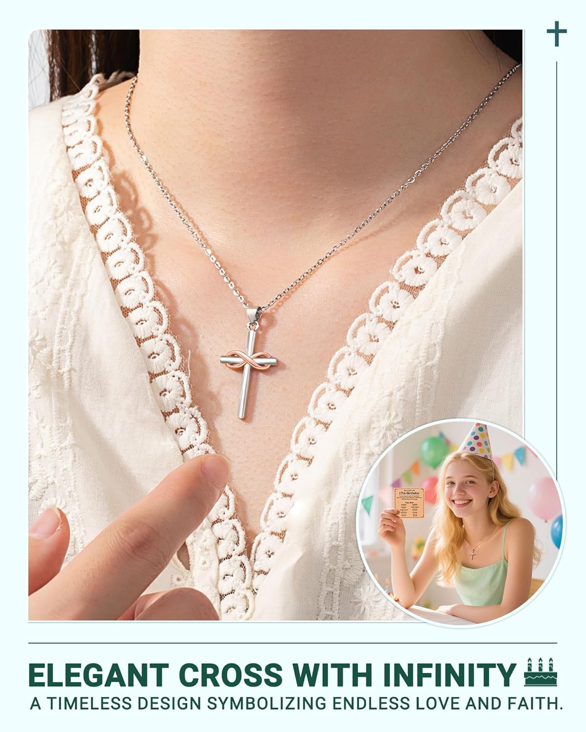UPROMI Happy 10th/11th/12th/13th/14th/15th/16th/17th/18th/21st Birthday Gifts for Girls Her, Cross Necklace Birthday Gift Ideas - Image 2