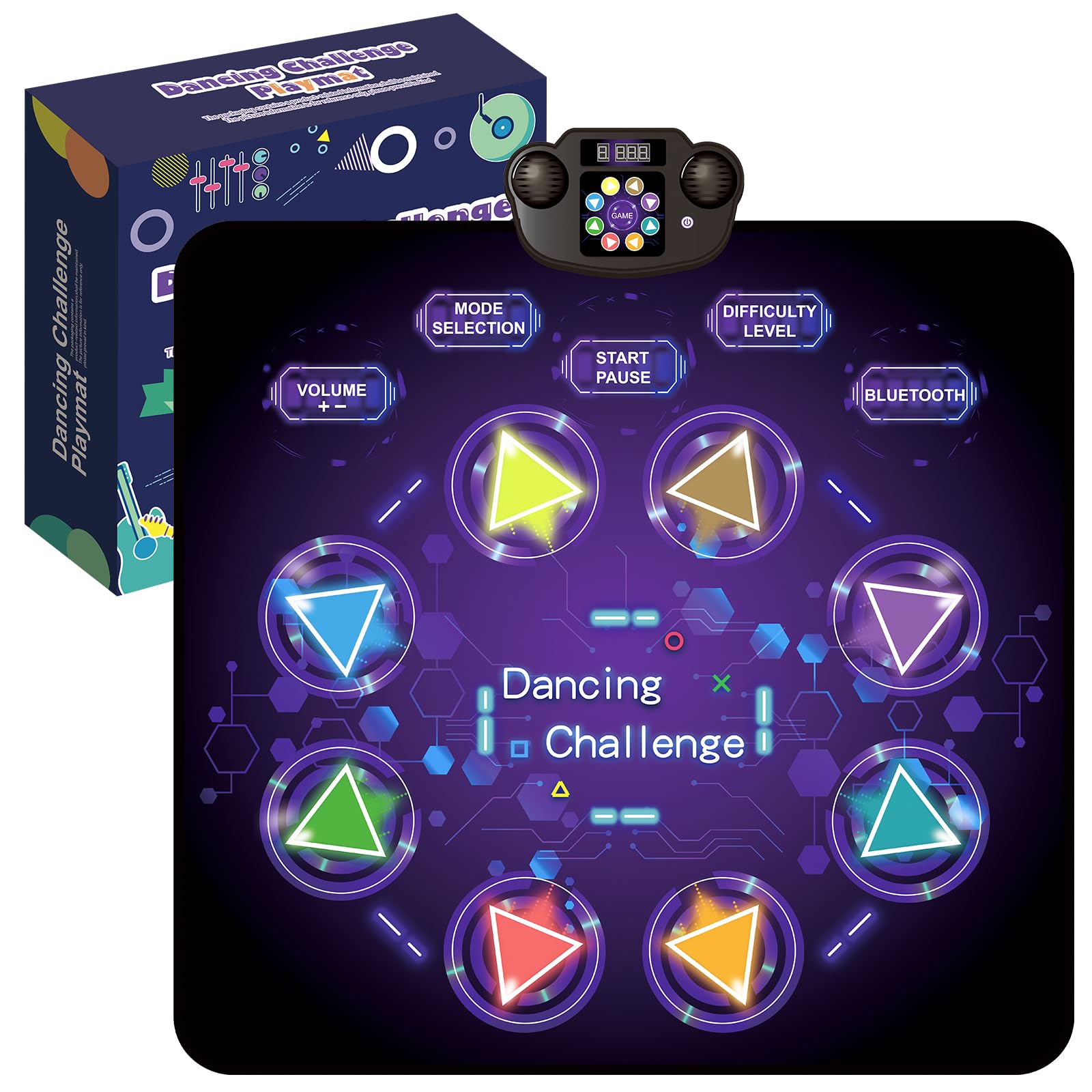 GOLDGE Kid's LED Dance Mat - 8-Button Pad with Volume Control, Music, Bluetooth, 8 Modes, 3 Difficulty Levels. Ages 3-12 (Purple)