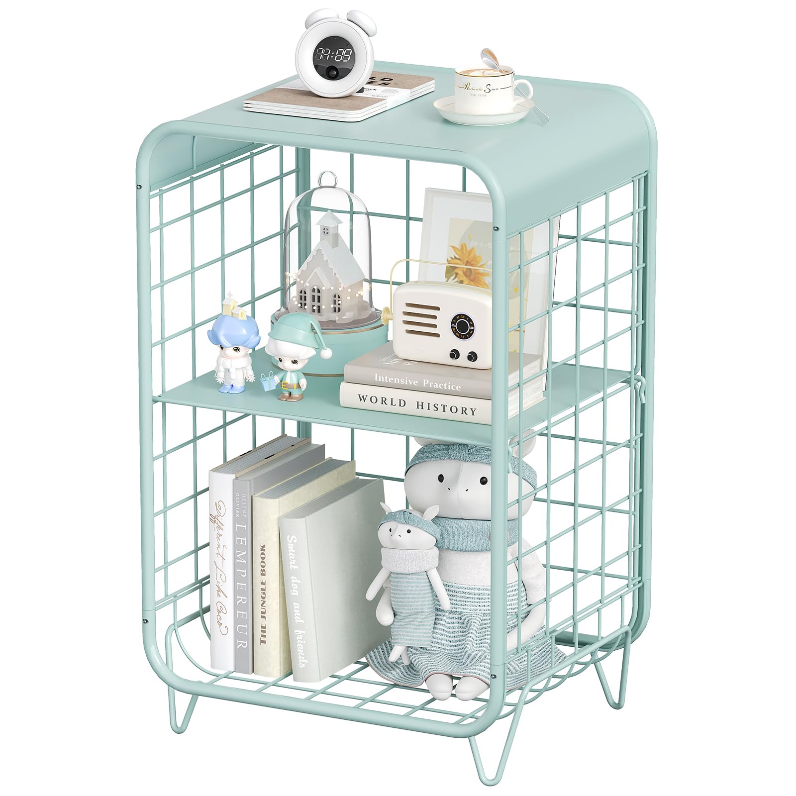 SYKIARIOL Metal Side Table,Cute Nightstand,3 Tier End Table with Storage,Vintage Bedside Table,Girls Bedroom Furniture,Accent Table,Small Coffee Table