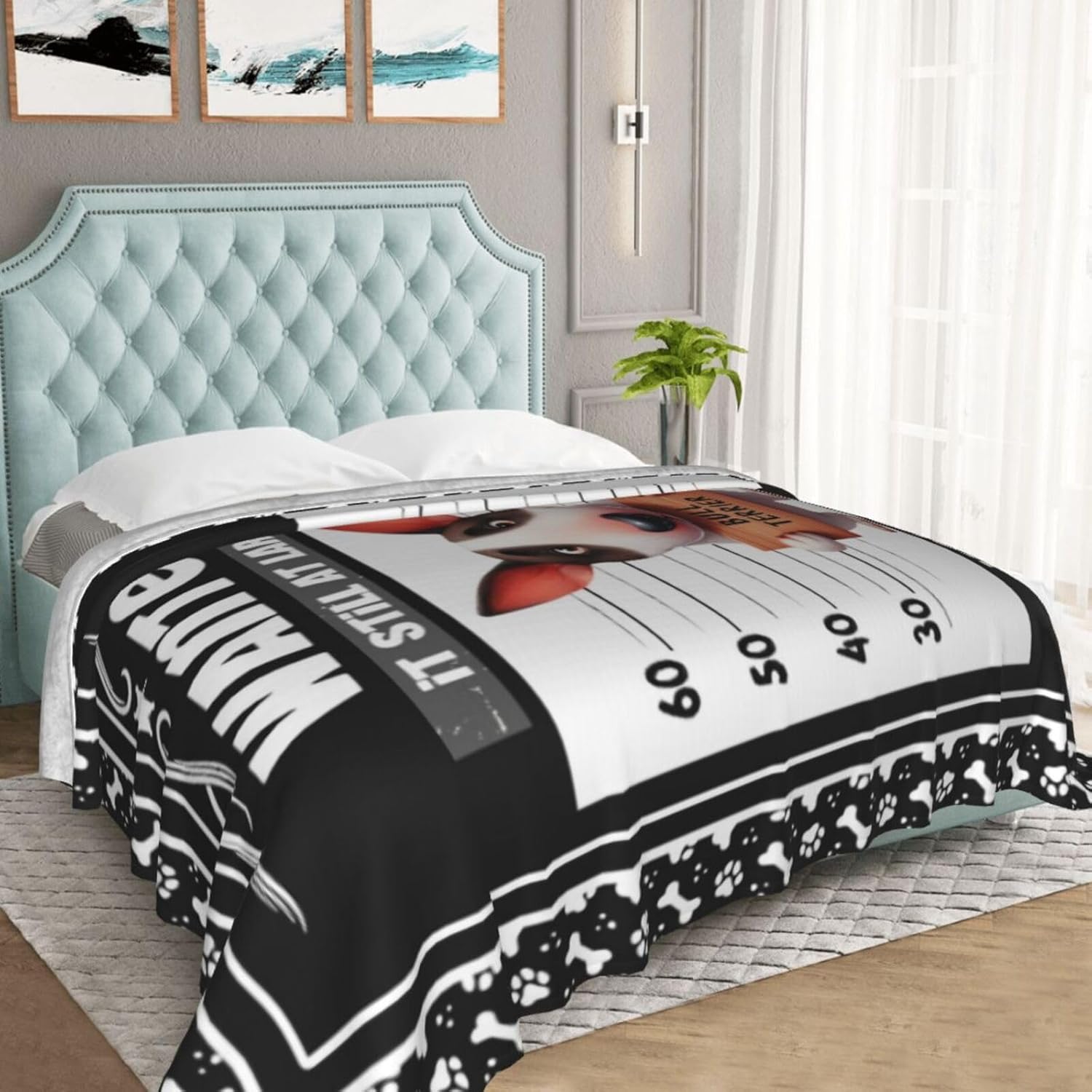 Custom Flannel Bull Terrier Dog Themed Stuffed Throw Blanket, 80" x 60" Soft Nap for Kids, Boys, Girls, Women, Men Bull Terrier Lovers