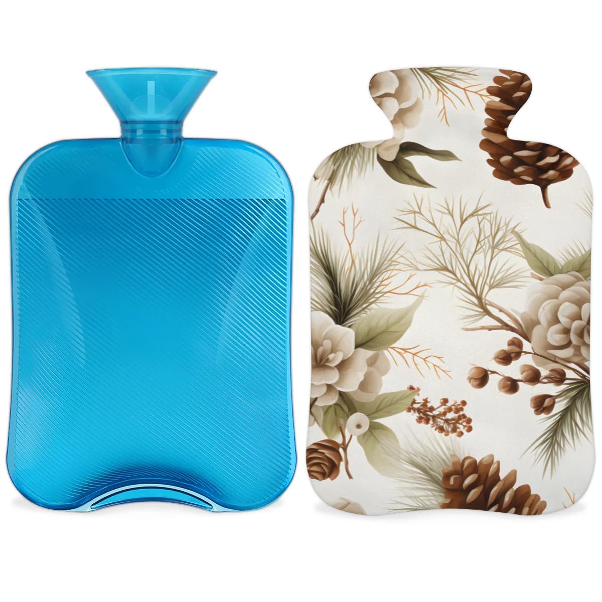 Hot Water Bottle with Soft Cover,2L Christmas Flowers Hot Water Bag for Hot and Cold Compress, Hand Feet Warmer, Fantastic Flowers Rubber Hot or Cold Water Bottle Halloween Christmas Decorations