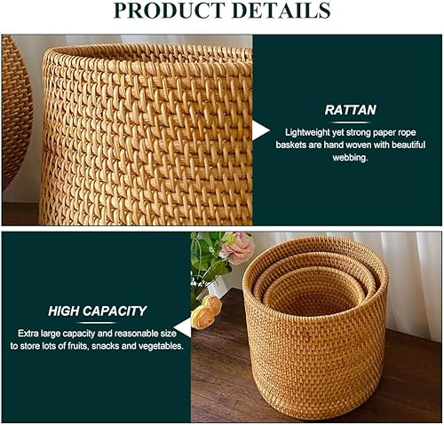 Miniatura 5 de Mikikit Cesta de almacenamiento de mimbre, cesta de almacenamiento redonda de ratán tejida de 6.7 x 6.7 in, multifuncional, práctica cesta de