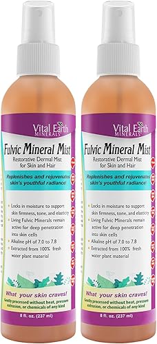 Vital Earth Minerals Fulvic - Bruma facial mineral para el cuidado de la piel y el cabello, espray facial hidratante, renovación celular y