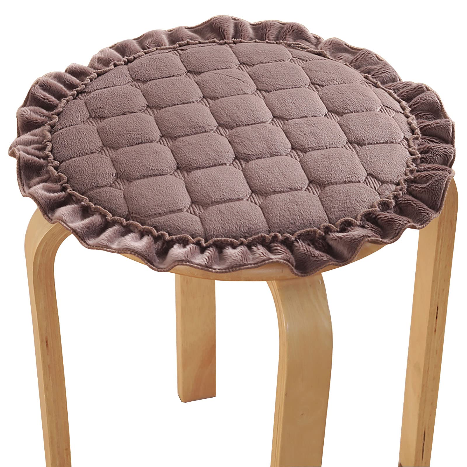 HUALEMEI Round Non Slip Chair Pads,COMFORT Thicken Seat Cushion Dining Chair Cushions Small Stool Cushion Pad For Garden Patio Home-Dark brown 34x34x2.5cm(13x13x1inch)