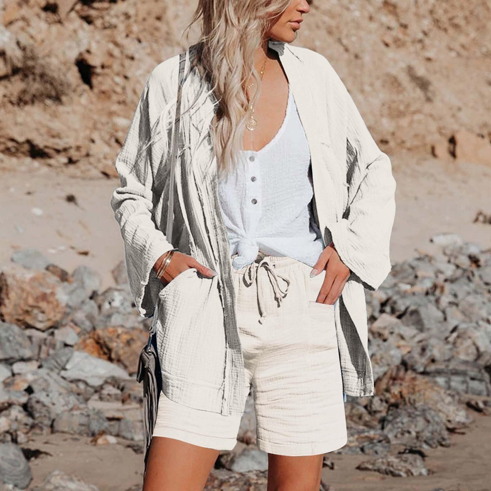 Shorts Femme Gaze de Coton Grande Taille Été Fluide Lin Sport Décontracté avec Cordon de Serrage et Poches Élastique