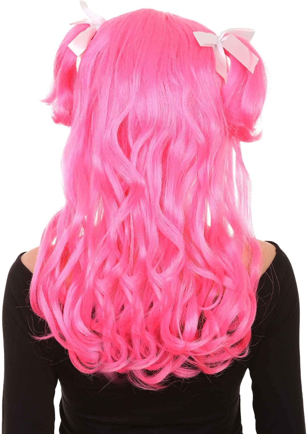 HPO Adult Women's Long Pinky Wavy Wig, Breathable Capless Cap Design, Best for Halloween, Flame-Retardant Synthetic Fiber