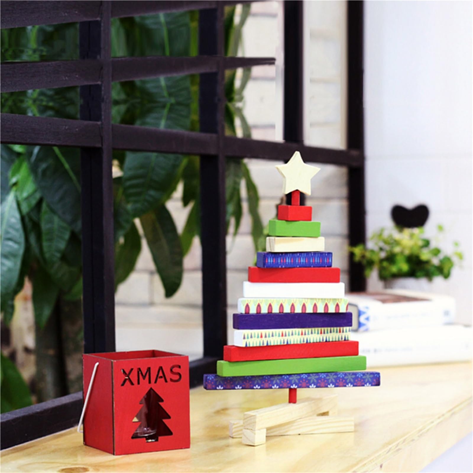 Árbol de Navidad Giratorio de Madera, Adorno de Escritorio Talla S