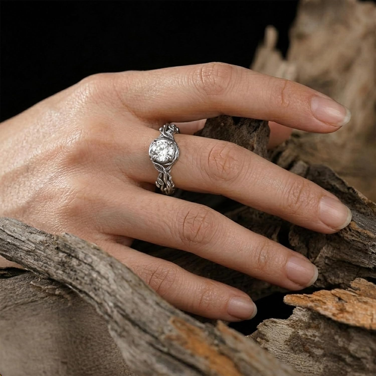 925 Sterling Silver Birthstone Ring for Women, Vintage Leaf Vine Floral Band, Round Cut Nature Inspired Statement Jewelry, Romantic Botanical Promise Ring, Elegant Anniversary Birthday Gift