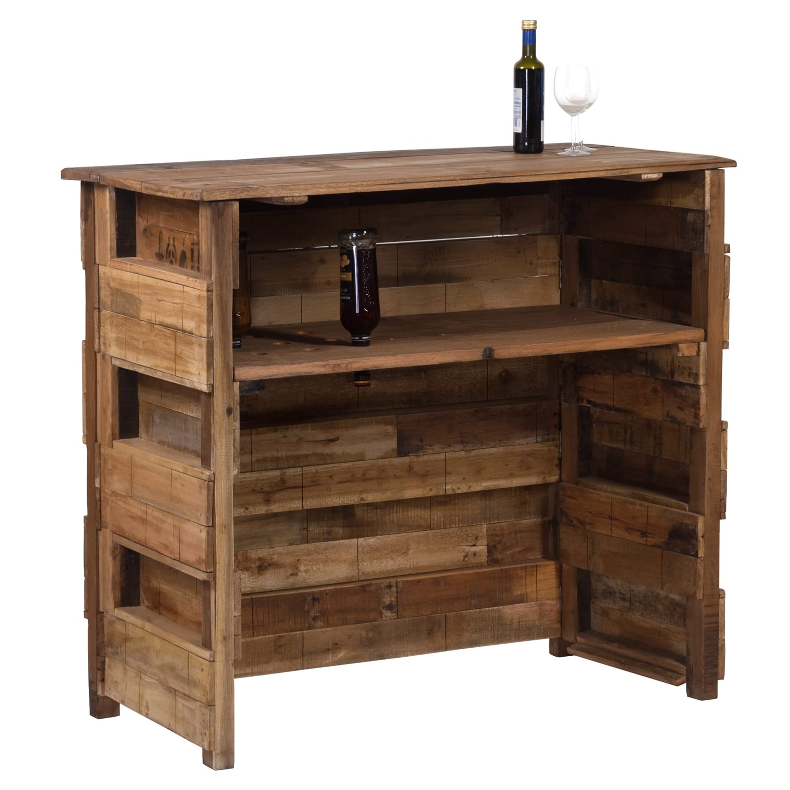DESIGN DELIGHTS Rustique COMPTOIR de Bar Basta | 150x100x50 cm (lxhxp), Bois Massif | Armoire à vin, Armoire de Bar, minibar, comptoir à vin Vintage, comptoir de Vente, Bar en Bois