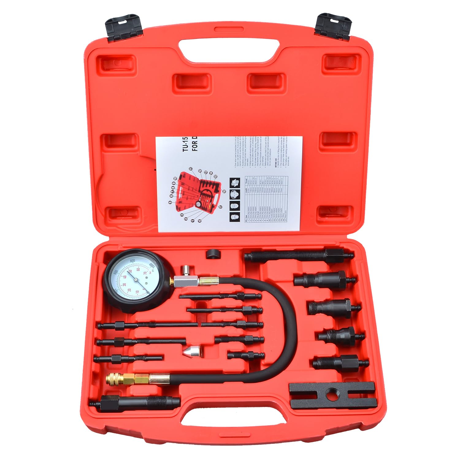 Kit di tester di compressione per motori diesel, 17 pezzi, professionale per auto e trattori, set compressore 0-1000 psi