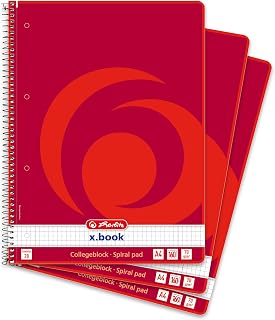 Herlitz Collegeblock x.book A4, Lineatur 28, 320 Seiten, Rand innen und außen, 3 Stück
