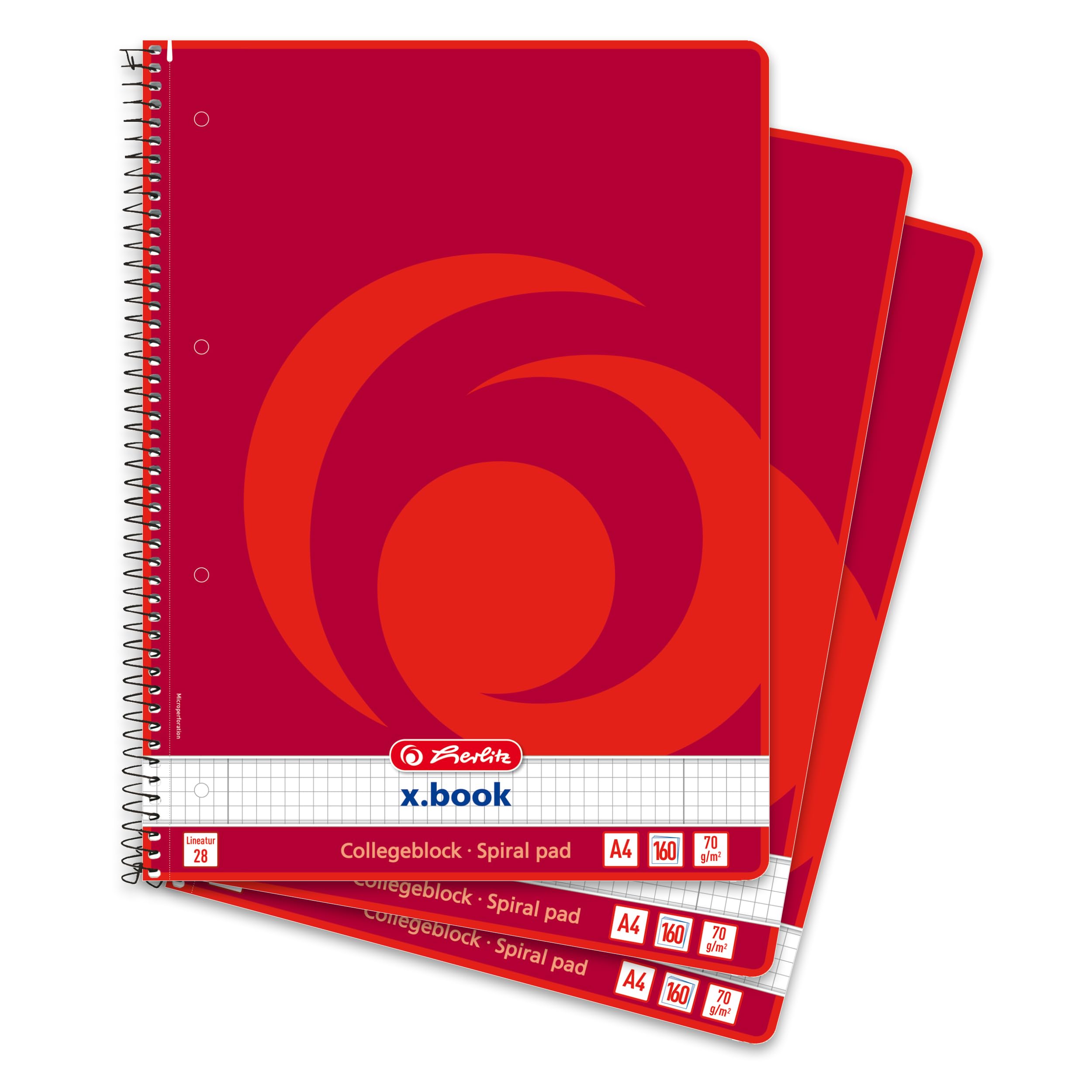 Herlitz No 28 A4 160 Sheet Spiral Pad (3 Pieces)