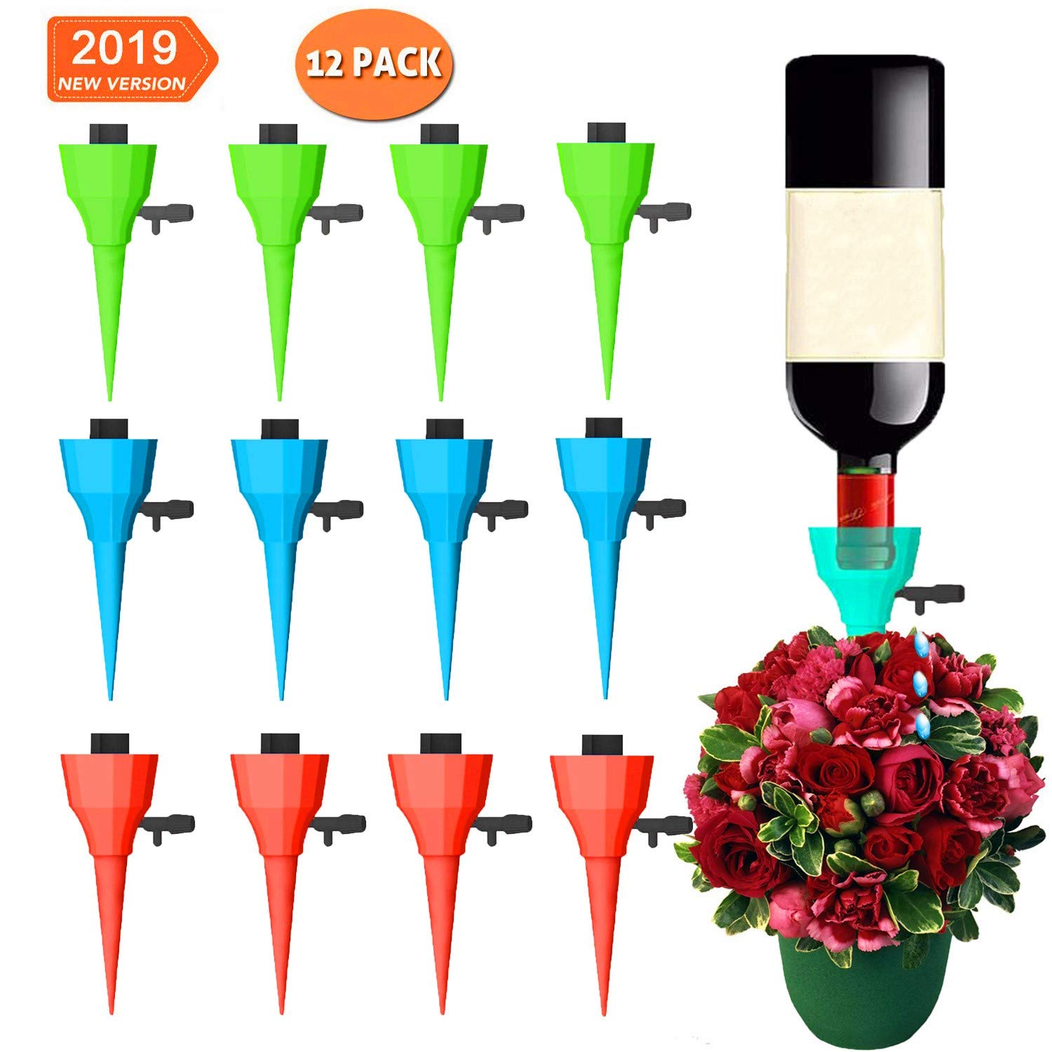 NOREEN Plant Watering Devices, Suitable All Bottles Slow Release Drip Irrigation Automatic Vacation Watering Spikes Devices (Set of 12)