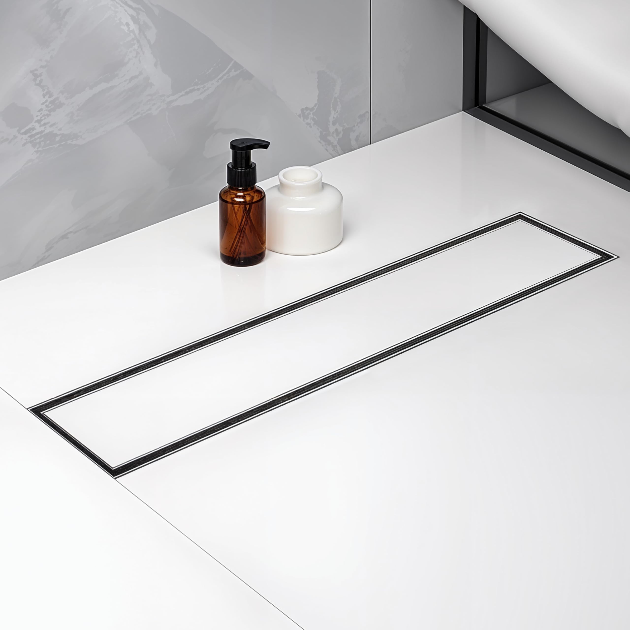 Marble Insert Shower Drain Channel | 18 x 4 Inches Waste Water Floor Drain for 21mm Marble | 304 Stainless Steel Invisible Shower Drain Channel | Drain Channel with Cockroach Trap and Side Hole