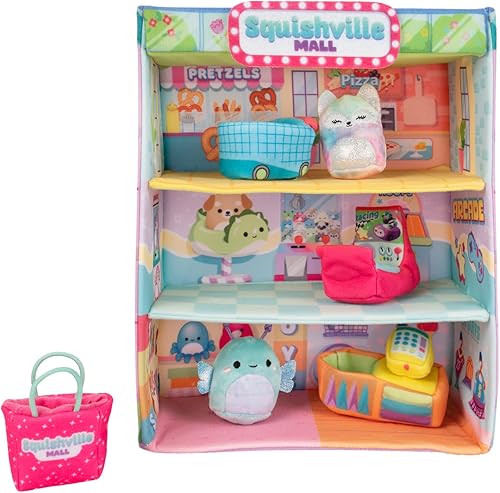 Miniatura 5 de Squishville by Squishmallows SQM0158 Mall-Two - Dos personajes de peluche de 2 pulgadas, escena de juego temática, más 4 bolsas de accesorios,
