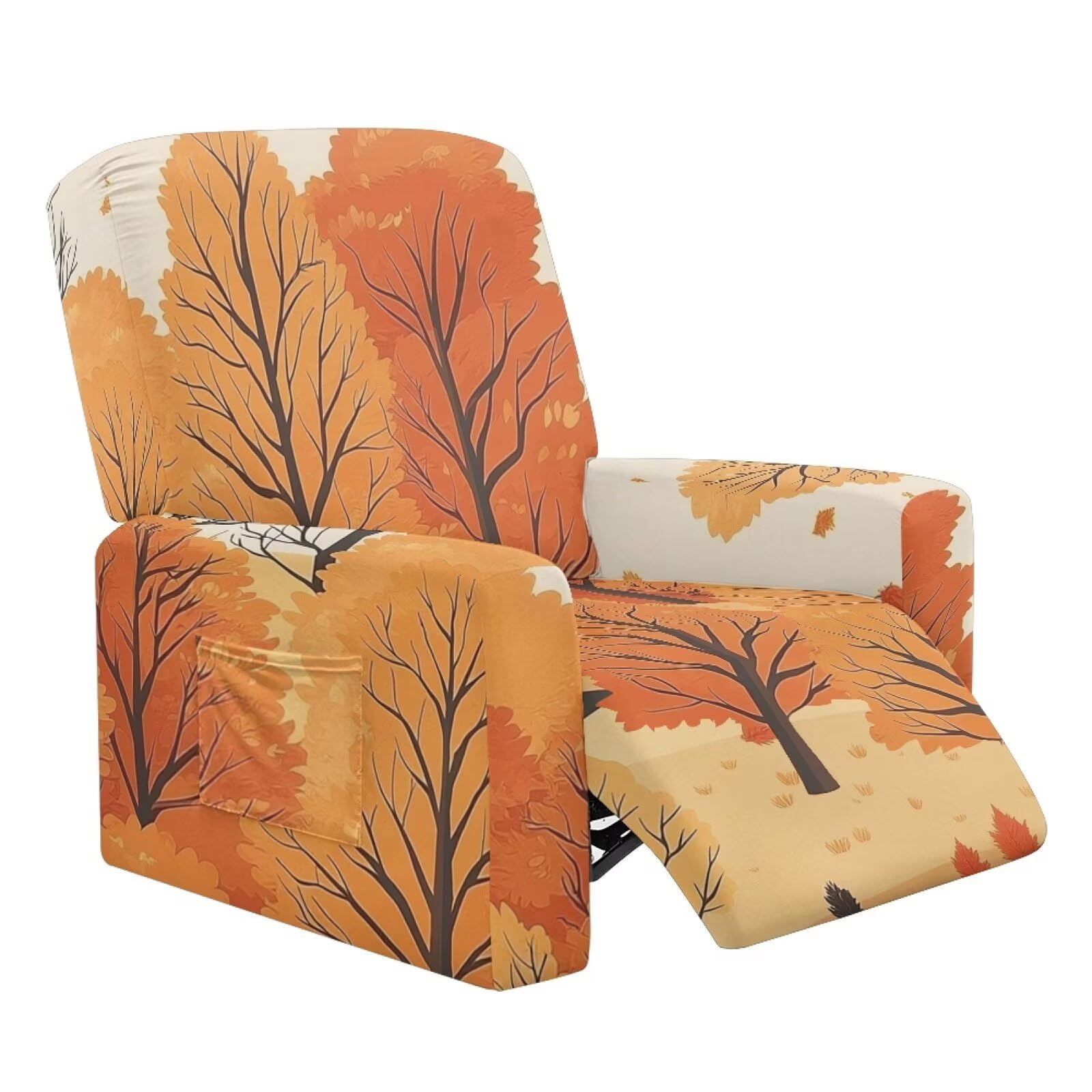 Maple Tree Stretch Recliner Cover Print Couch Covers for Reclining Couches with Pockets Sofa Recliner Chair Cover with Handle Opening Fitted Non Slip Reclining Slipcovers