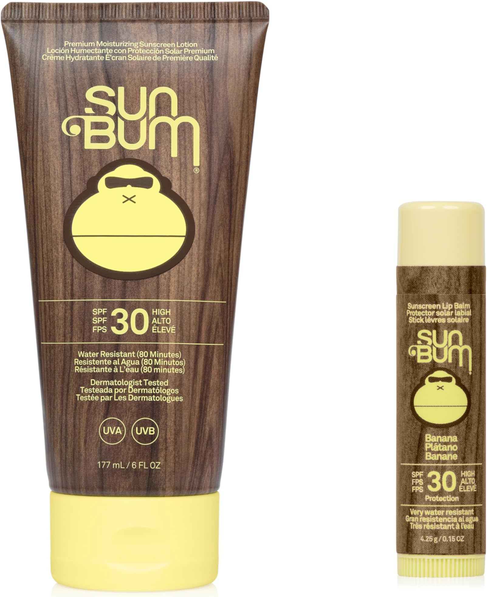 Sun Cream Lotion & Sunscreen Lip Balm Bundle, Original SPF 30 Sun Cream, Broad Spectrum Sunscreen (177ml) + SPF 30 Banana Sunscreen Lip Balm, Vegan and Cruelty Free Lip Care (4.25g)