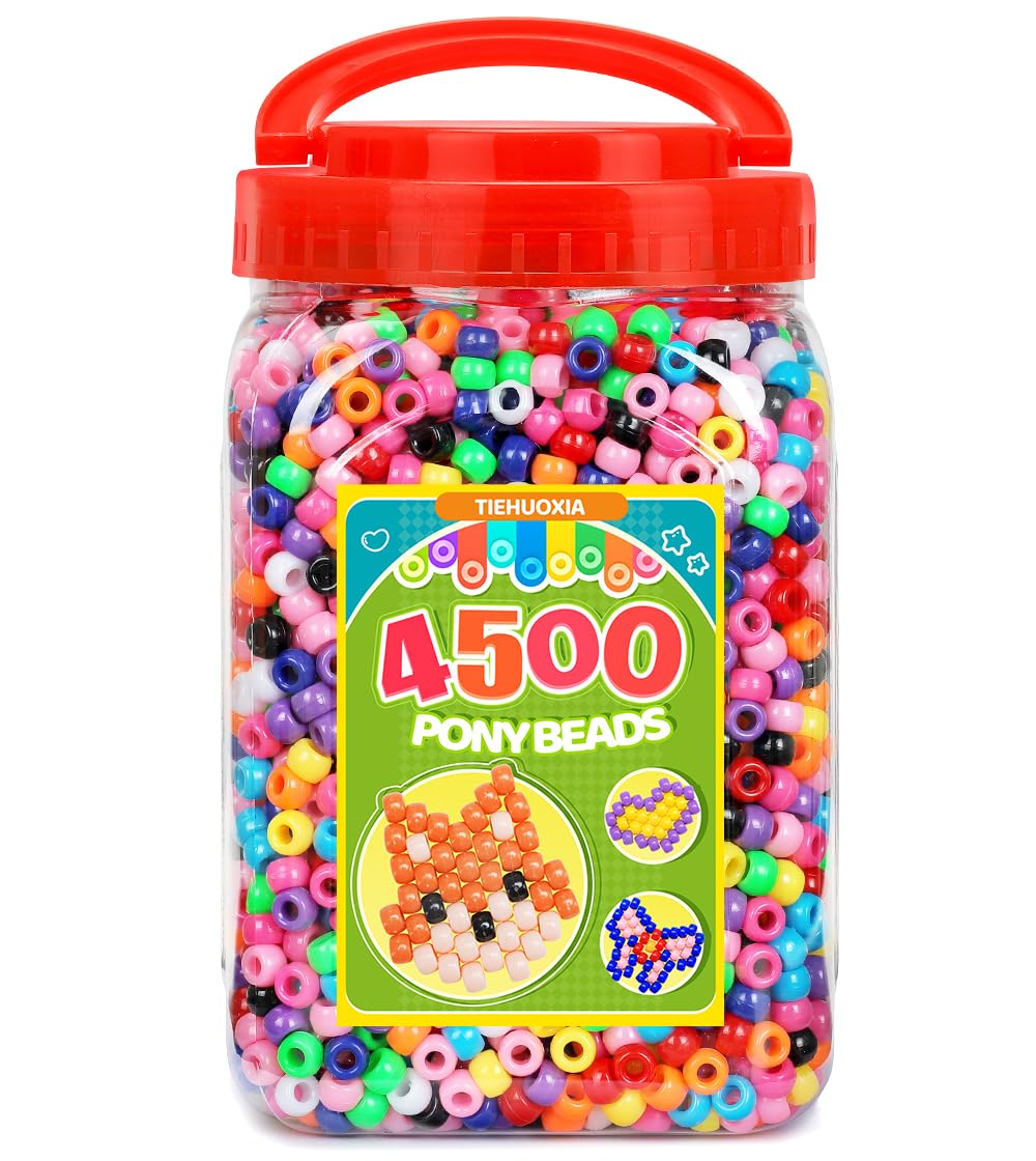 Tiehuoxia 4500 PCS Pony Beads for Bracelet Making 6×9 mm Plastic Bead, Colorful Kandi Beads for Hair Braids Crafting