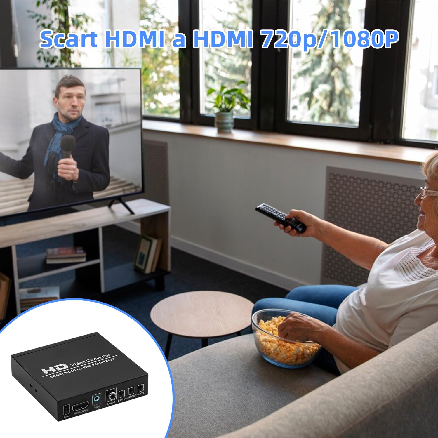 Mcbazel Convertidor SCART y HDMI a HDMI, 720P/1080P Compatible con PAL/NTSC/SECAM, Audio Digital Coaxial o Estéreo para DVD/Decodificador/Reproductor HD/Consolas (PS2/PS3PSP/Wii/Xbox360)