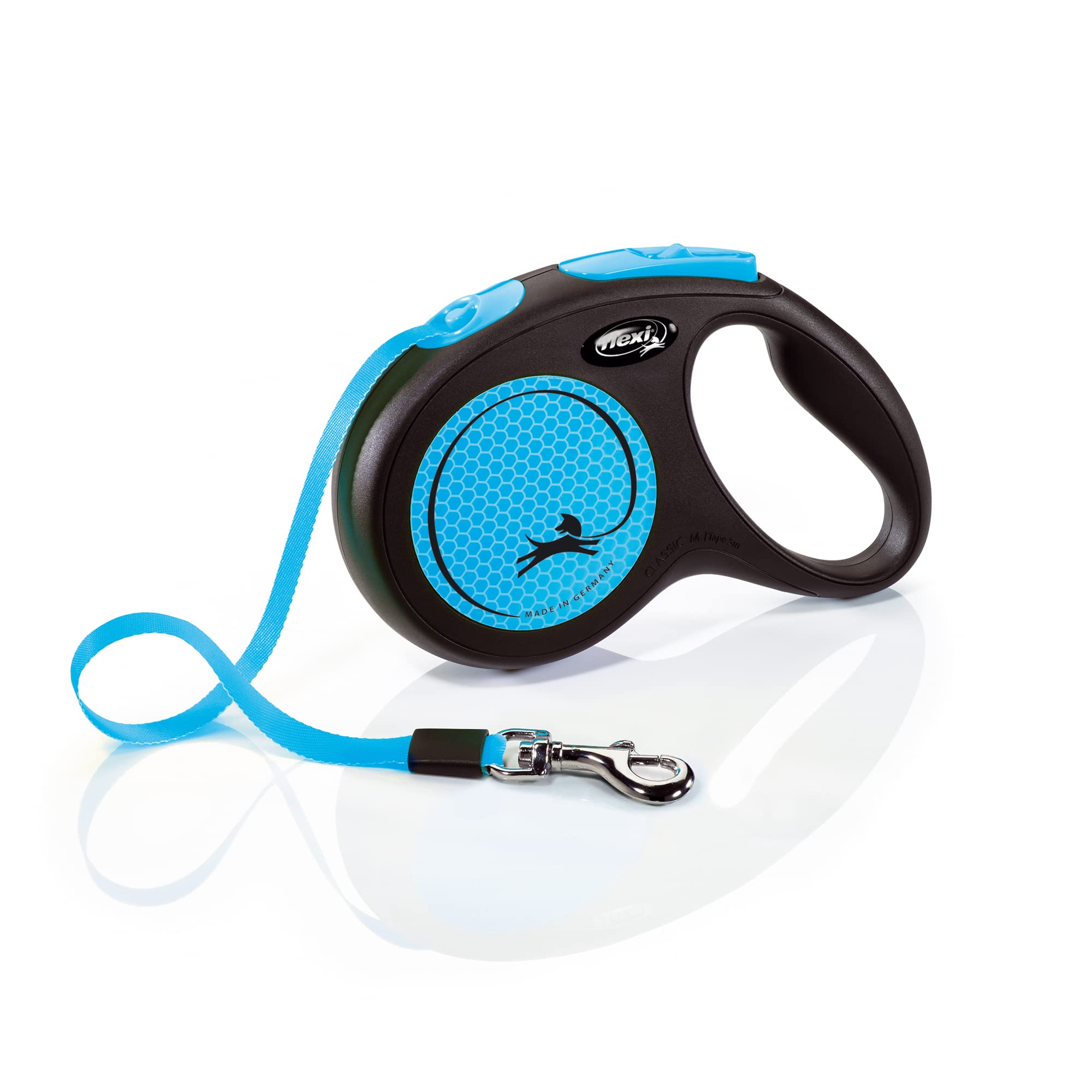 Flexi® Neon M Cinta 5 m Negro/​Azul neón, Correa Extensible para Perros hasta máx. 25 kg