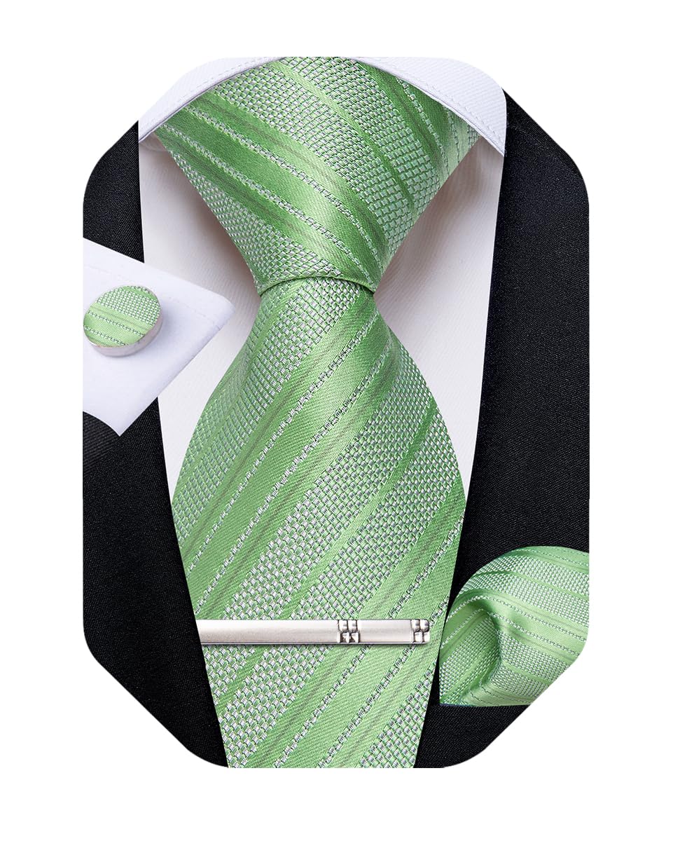 DiBanGu Mens Striped Tie Silk Woven Necktie and Pocket Square Cufflinks Tie Clip Set Wedding Business Formal Gift Tie for Men