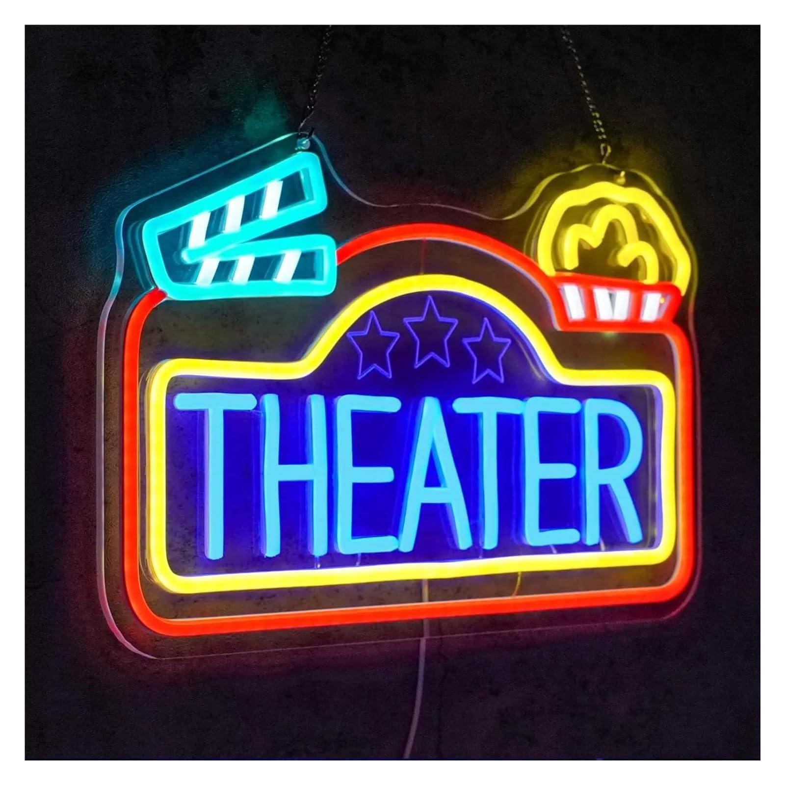 Decoración Lámparas Letrero De Neón Theater Con Luz LED Regulable, Para Sala De Cine, Bar, Fiestas, Rincón De Cine, Decoración, Lámpara De Noche Iluminada, 42cmx26.3cm