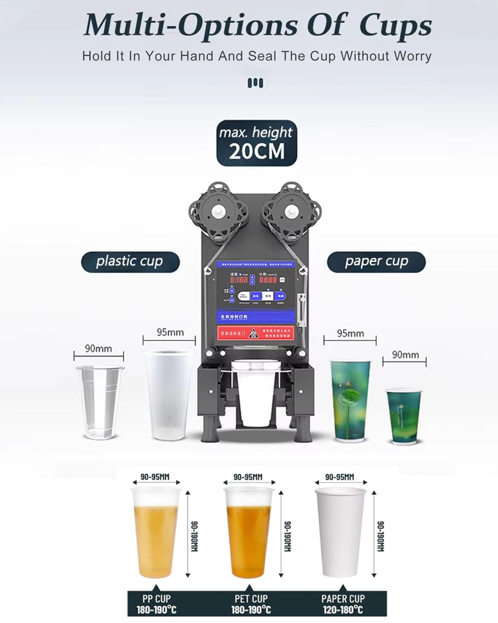 Selladora De Vasos Completamente AutomáTica De 600 A 800 Tazas/H, MáQuina Selladora De Té Con Leche De 90/95 Mm, MáQuina Selladora De Té Comercial, Para Sellar Vasos De Papel Pp Pet,220V-Black
