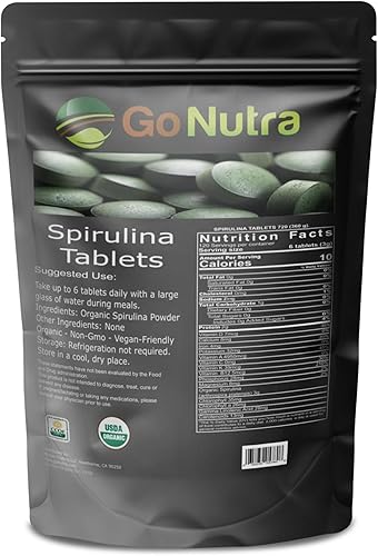 Miniatura 8 de Go Nutra Tabletas de espirulina orgánica Superalimento de espirulina orgánica densa en nutrientes Proteínas, vitaminas, minerales, fibras