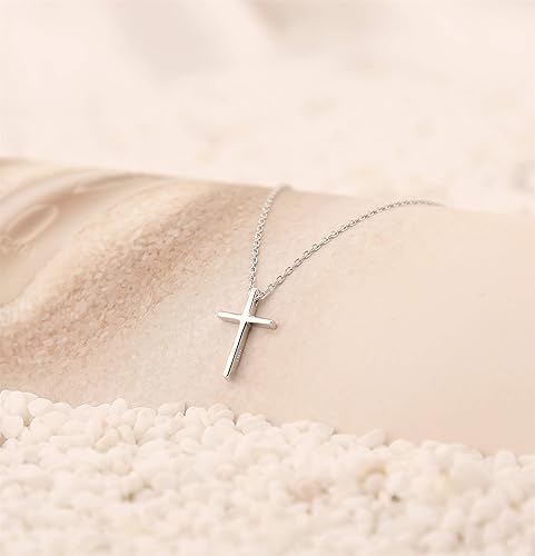 Miniatura 4 de Collar con dije de cruz de plata de ley pulida chapada en oro de 14 quilates collar simple delicado collar de cruz regalo para ella