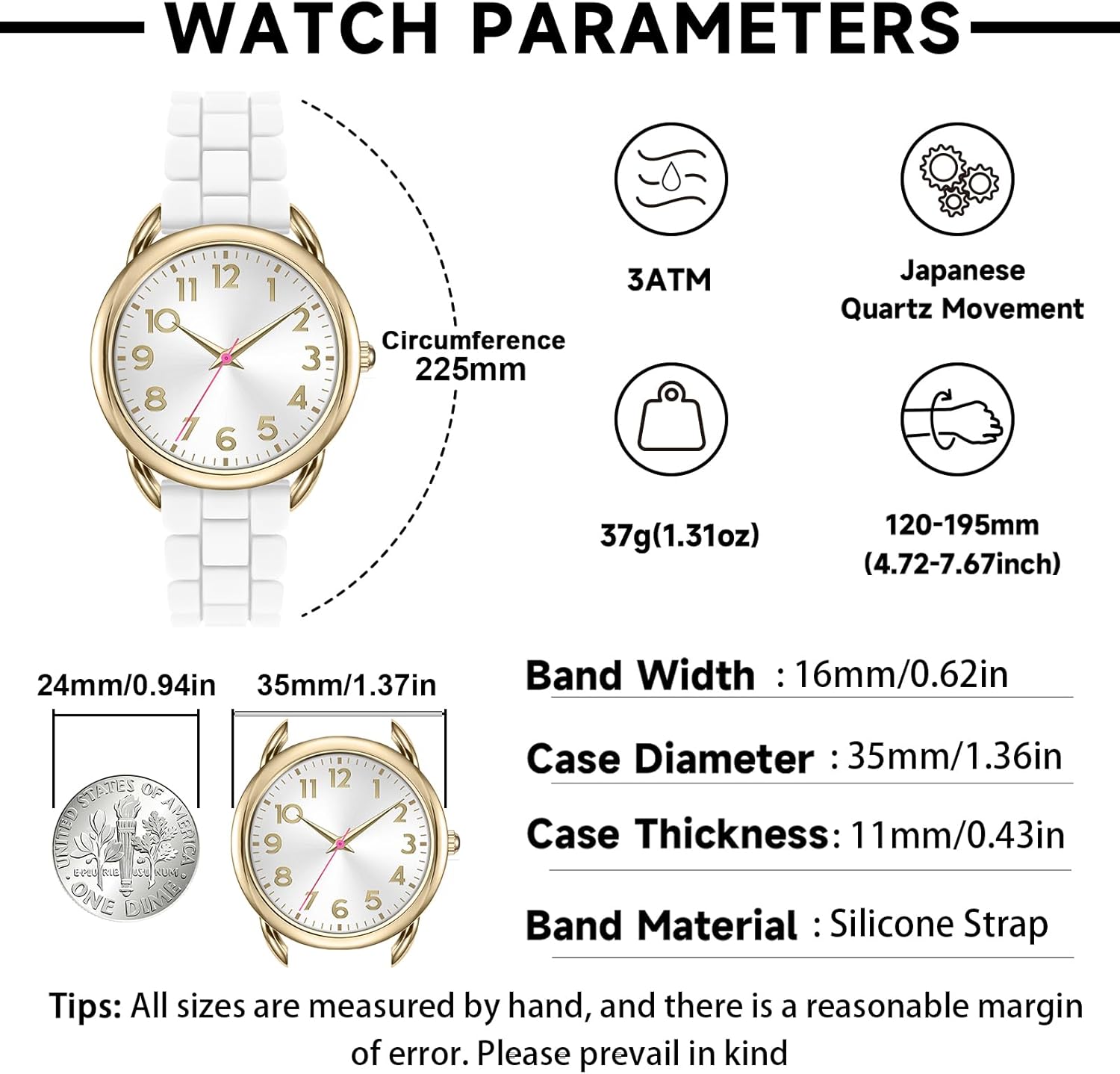 Asan Ge Analog Watch for Women Large Numerals Face Easy Time Reading Silicone Strap Casual Watch Water Resistant 100 feet - Image 8