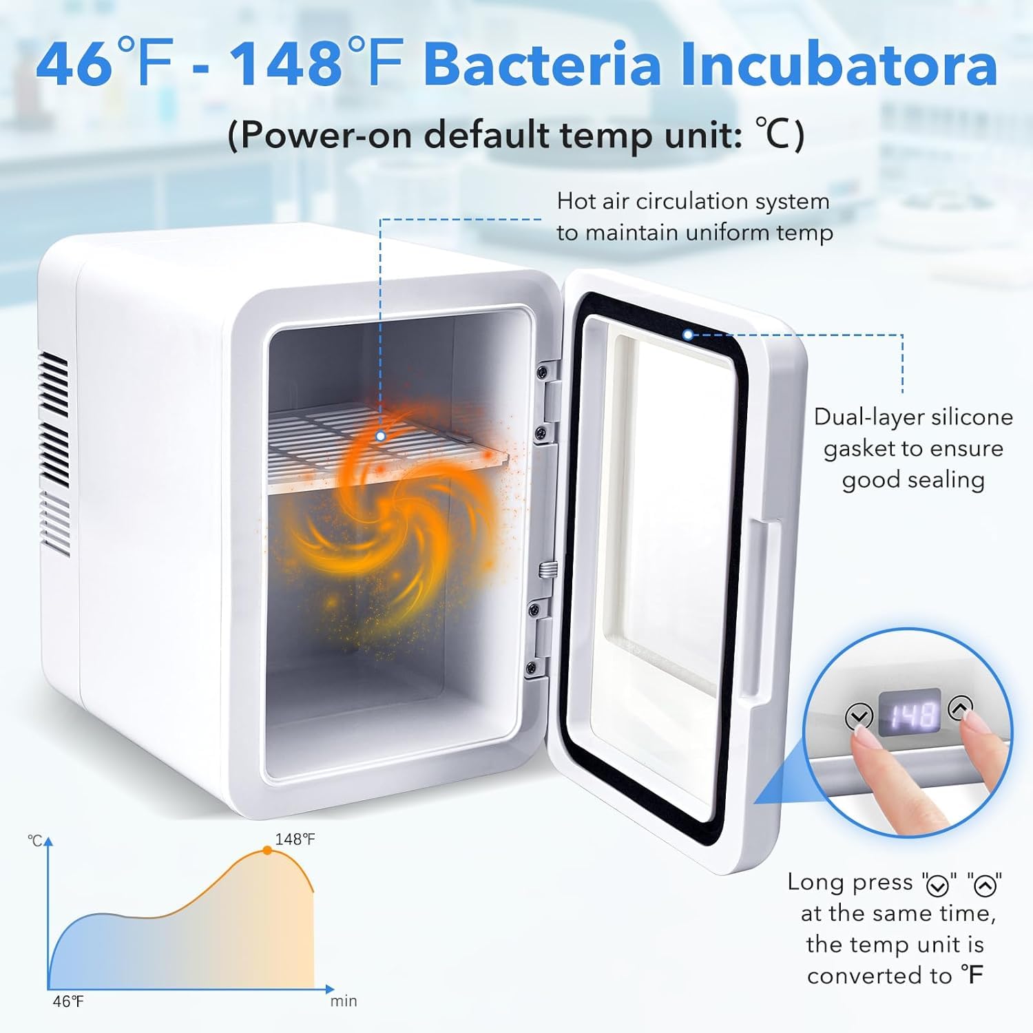 Incubadora De Laboratorio De 4 litros con Puerta Transparente, Armario Termostático De 8-65 °c para Placas De Petri, Incubación De Huevos, Crecimiento Bacteriano, Uso En Laboratorio Y