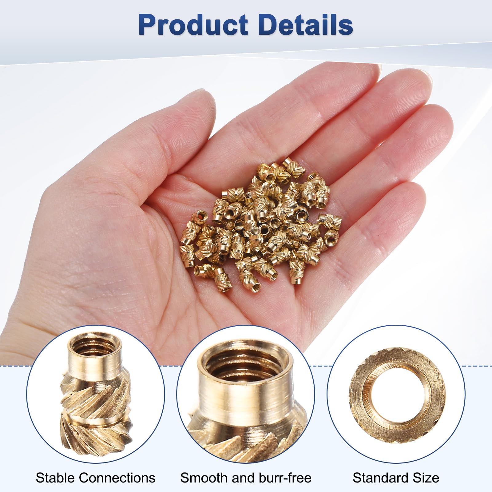 M METERXITY 100-Pack Threaded Inserts, M2.5 x 6mm L x 4mm OD Brass Heat Set Insert Nuts - Image 2