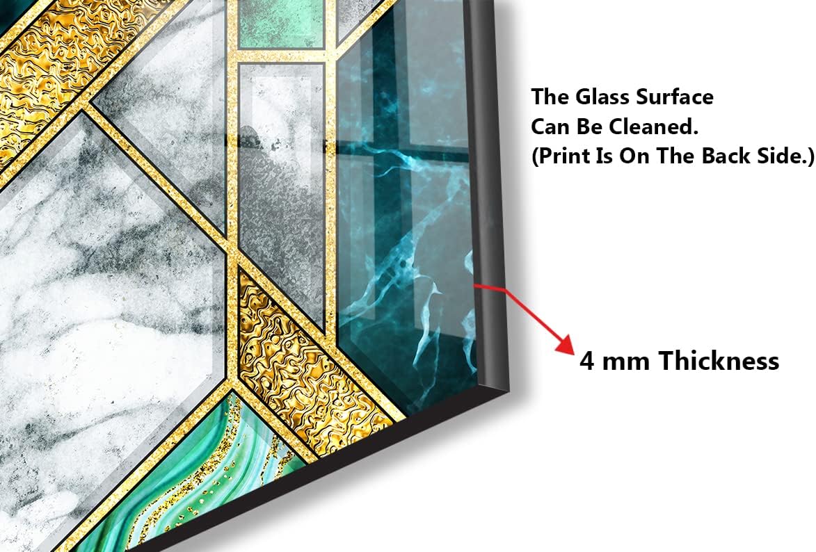 Myphotostation Green Marble Tempered Glass Backsplash 35.4Wx14H'' Abstract Splashback for Kitchen Wall Decor Bathroom Wall Protector Stove Backsplash Panel Tile Glass Splashback Kitchen Wall Decor