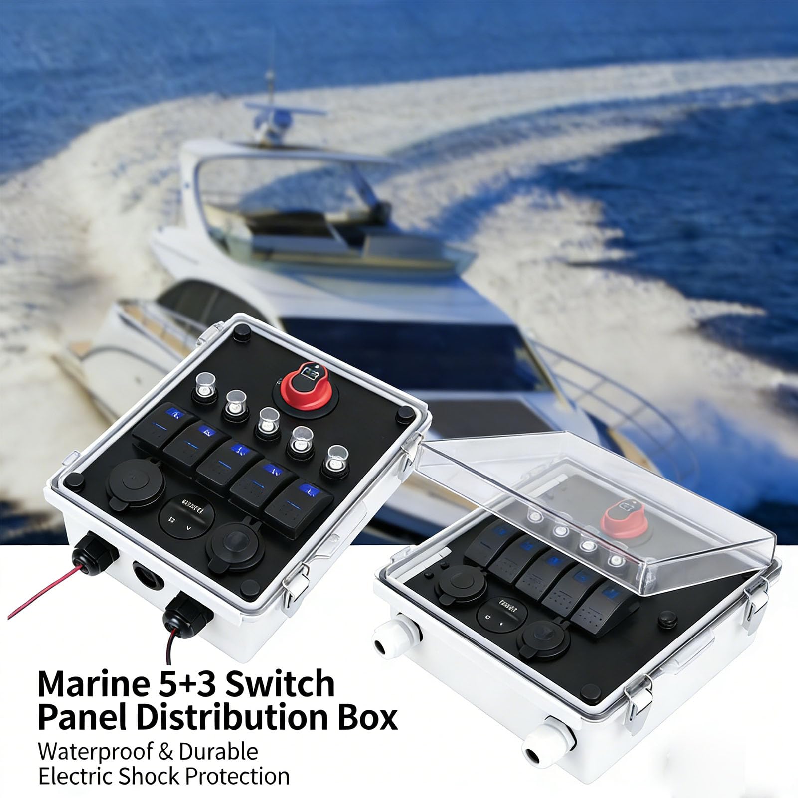 Caja de interruptor basculante con enchufe, panel de interruptor basculante impermeable con cargador USB PD, voltímetro LED, enchufe para encendedor de cigarrillos, instalación simplificada