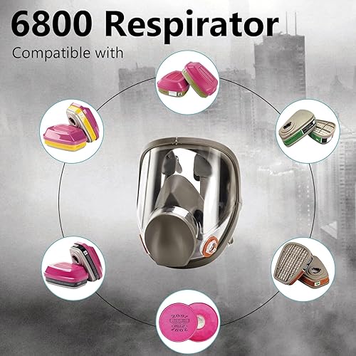 Miniatura 6 de Máscara respiradora de cara completa, 6800 mascarillas respiradoras reutilizables con filtros, antivaho, respirador de vapor orgánico, ideal para