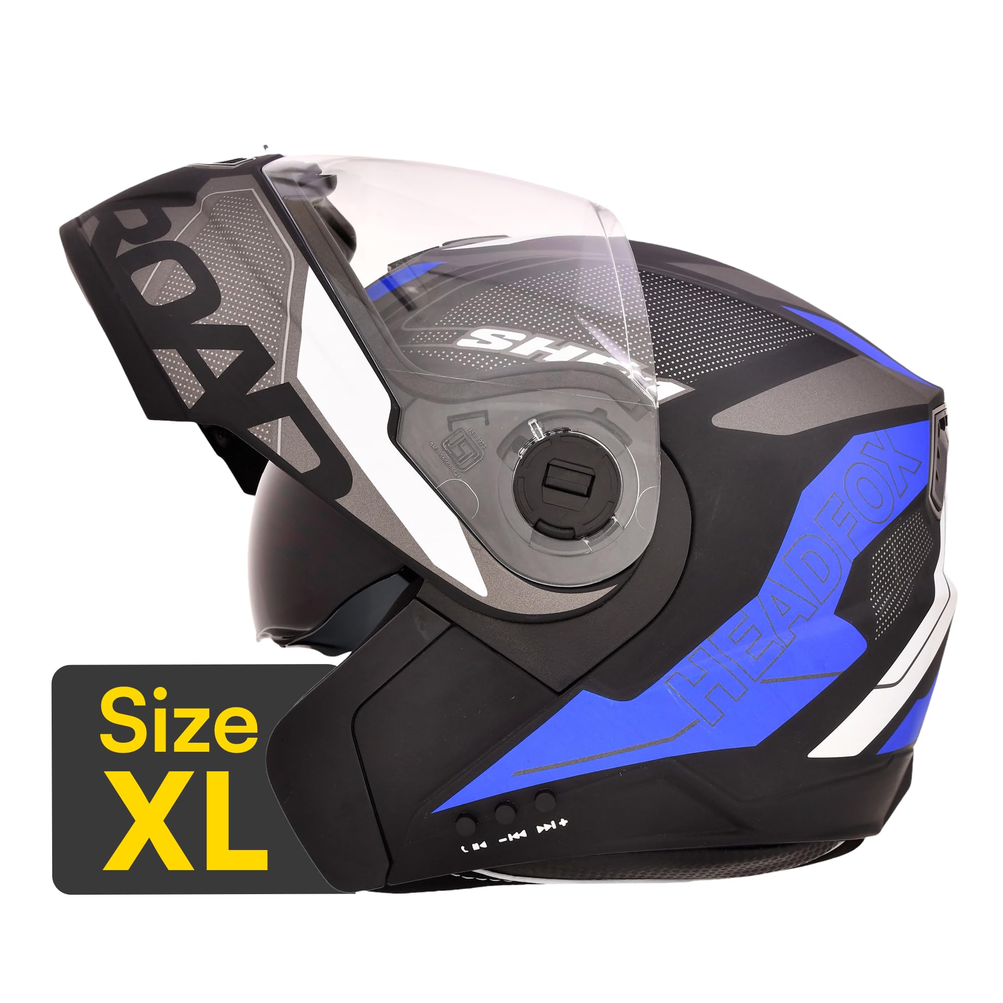 Headfox N2 Road Motorcycle Bluetooth Flip-up ISI Certified Helmet for Men, Connects Two Mobiles at Same Time with Music, Navigation & Waterproof (Glossy Blue, 62 CM)