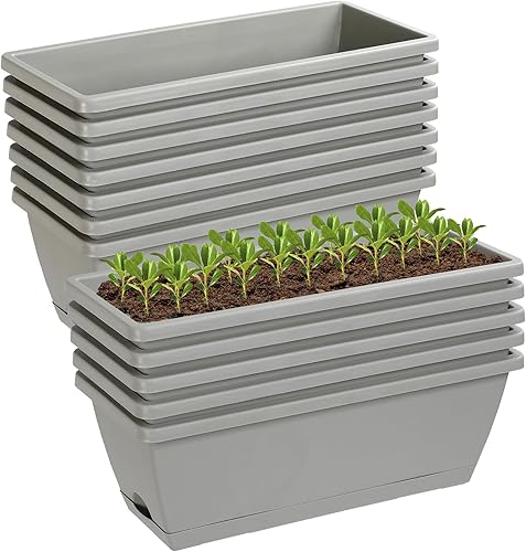 Lysjtsr Window Box Planter, 12Pcs 17Inches Rectangle Planter Box with Drainage Holes and Trays Plastic Planters Flower Boxes Pots for Indoor Outdoor